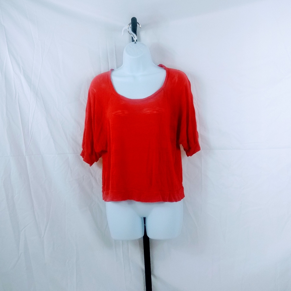 Forever 21 Orange Cropped Solid/Sheer Striped Top